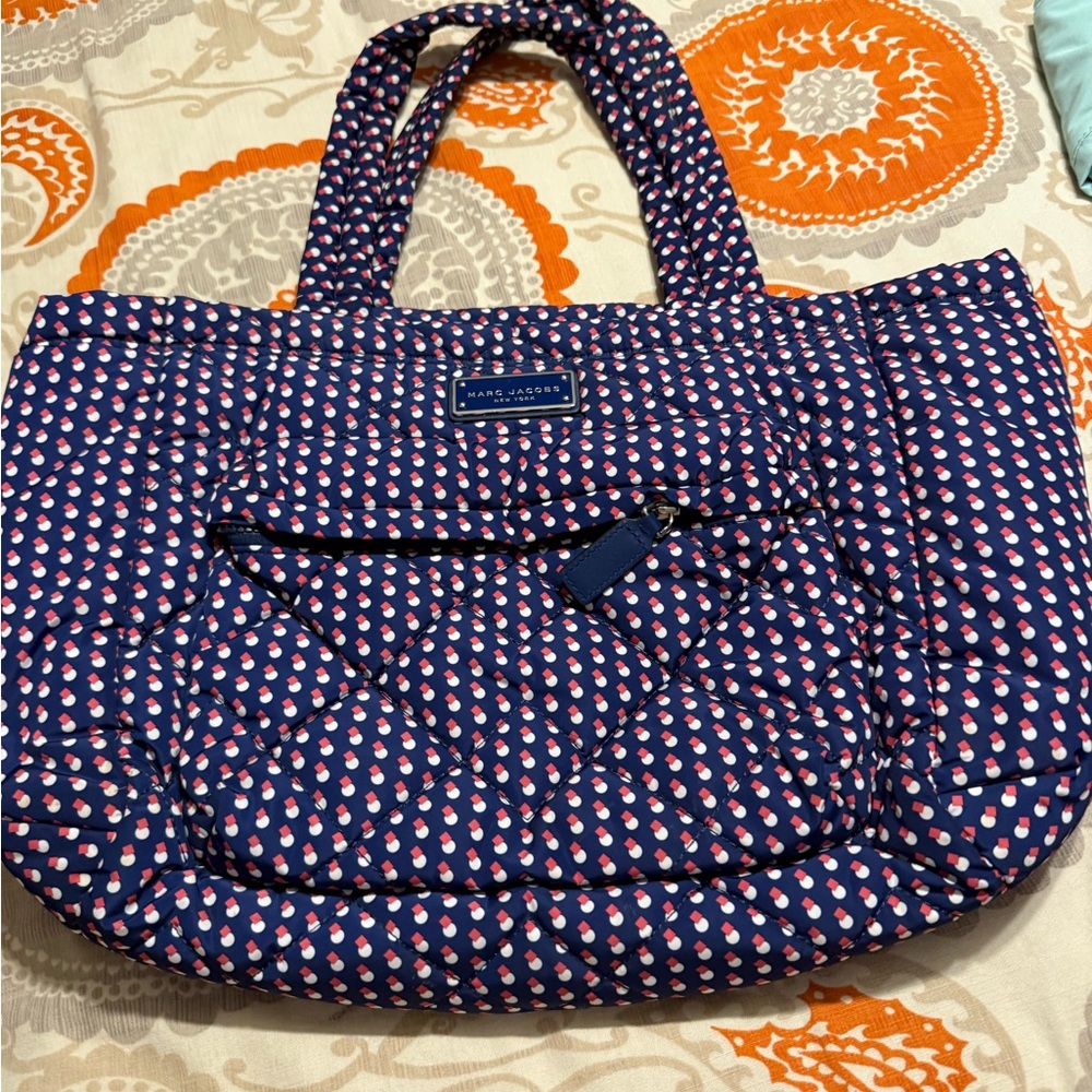 Marc Jacobs Navy Quilted Tote with Pink Dot Pattern
